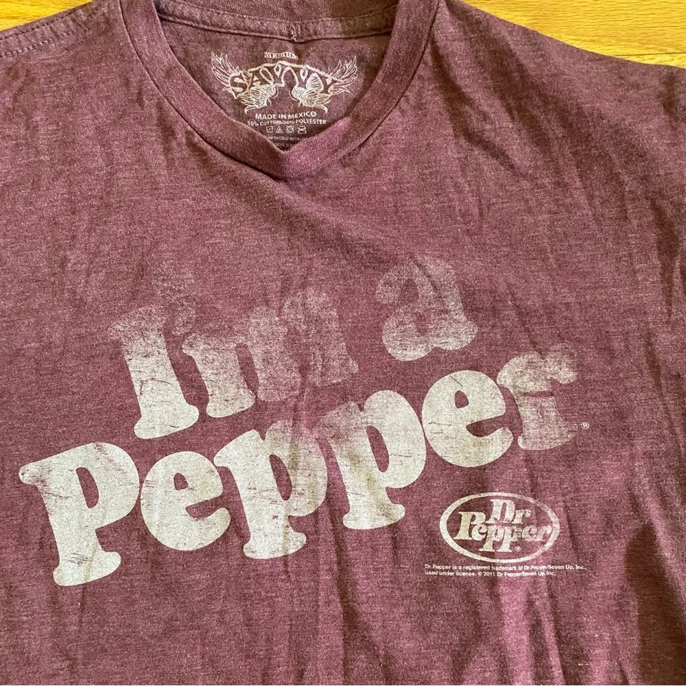 Savvy Dr. Pepper Tshirt Adult Medium Maroon Faded Graphic Tee Flawed Inside Neck - Picture 3 of 6